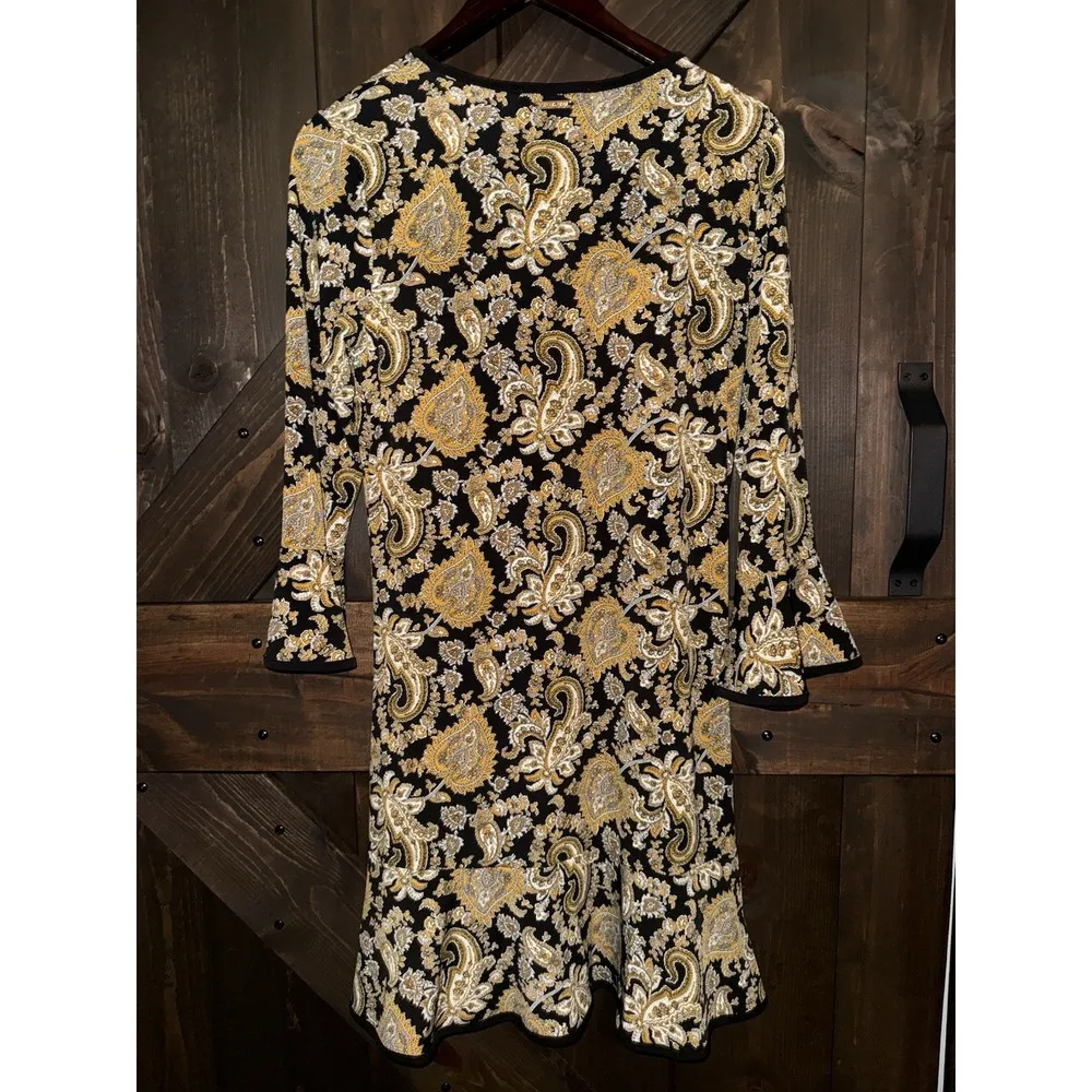Michael Kors NEW Women's Dress Medium M Black Marigold Long Sleeve Paisley Shift - Image 7