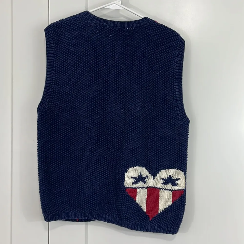 Vintage Talbot's Medium Red, White and Blue Knit Sweater Cardigan Vest - Image 6