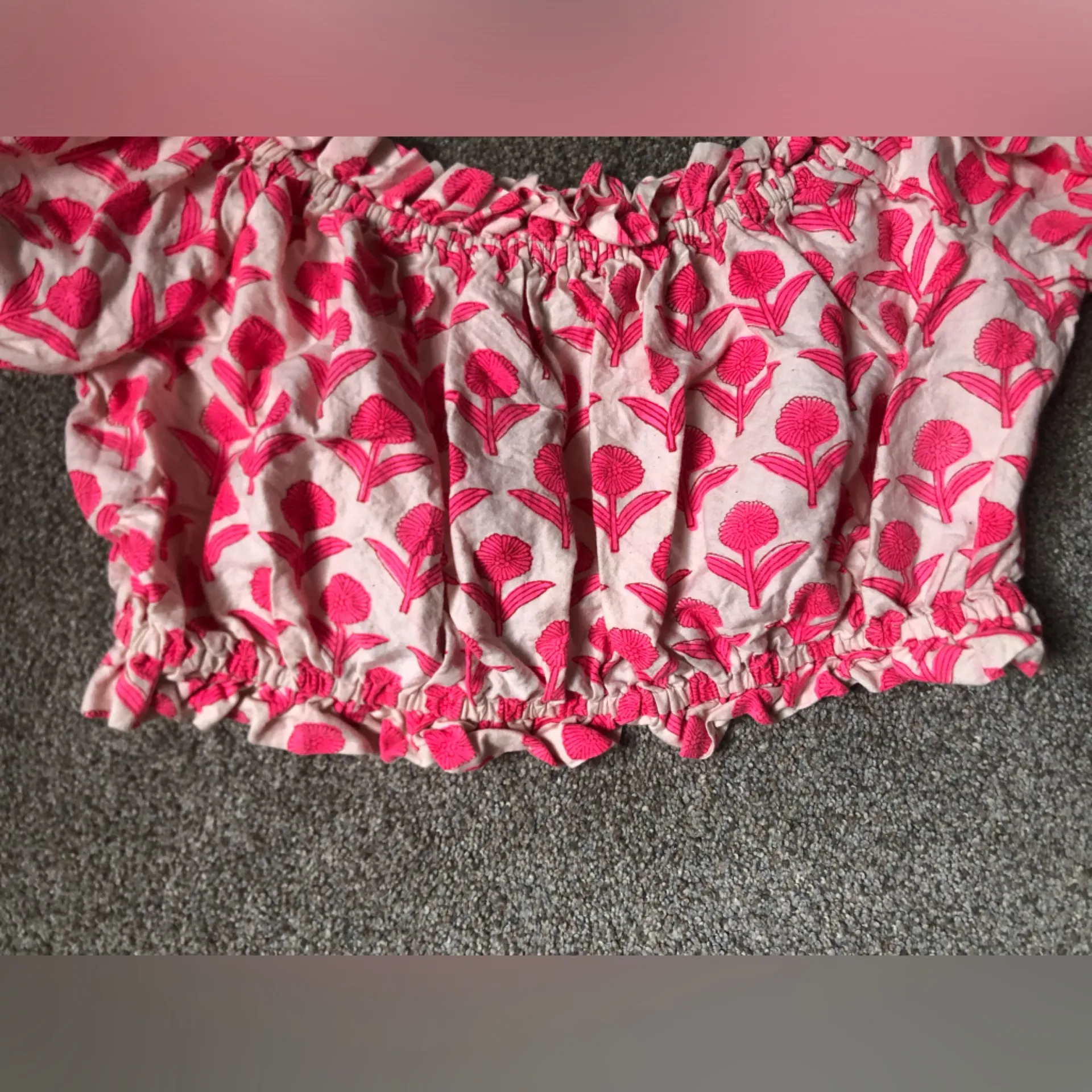 Aish Anthropologie Cotton Ruffle Bubble Crop Top in Pink Floral Size Medium - Image 4