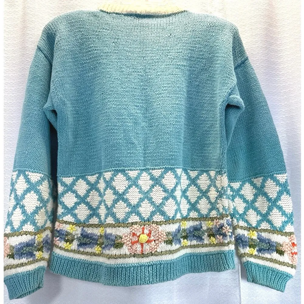 Premiere Designer Collection Vintage Kitted Blue Sweater women sz S - Image 3