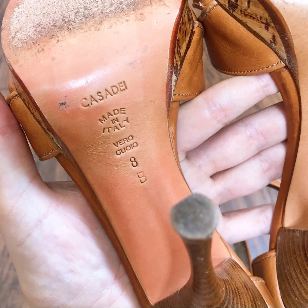 CASADEI • platform stiletto sandals heels cognac brown leather cross ankle strap - Image 12