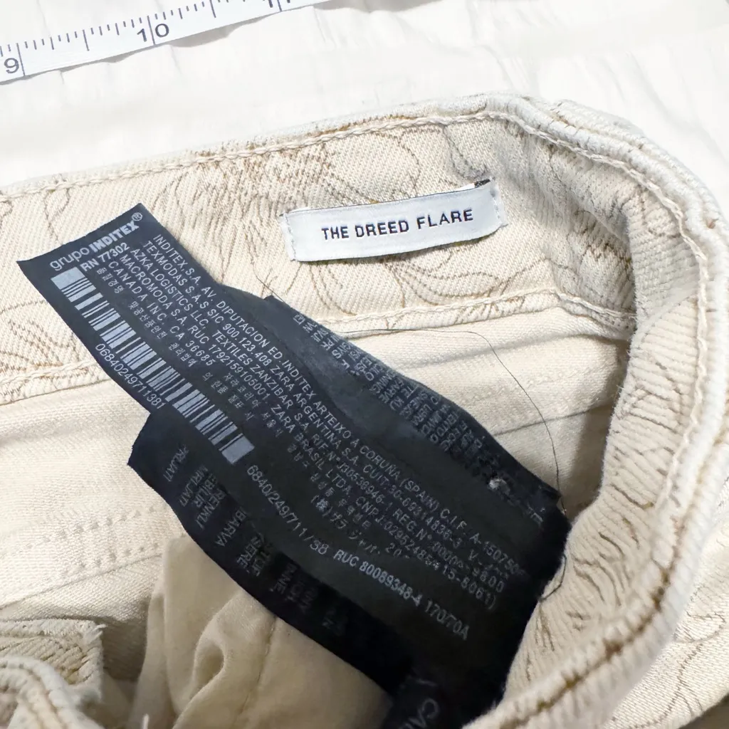 Zara The Dreed Flare Signature Crop Floral Jeans Pants Beige Tan Size 6 Ankle - Image 6