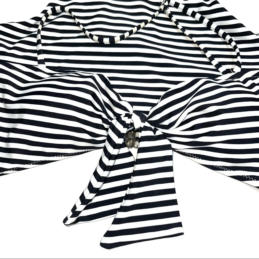 🌴SWIMSUIT Black and White Cutout One Piece With or Without Strap Cute Tie Front - Image 3