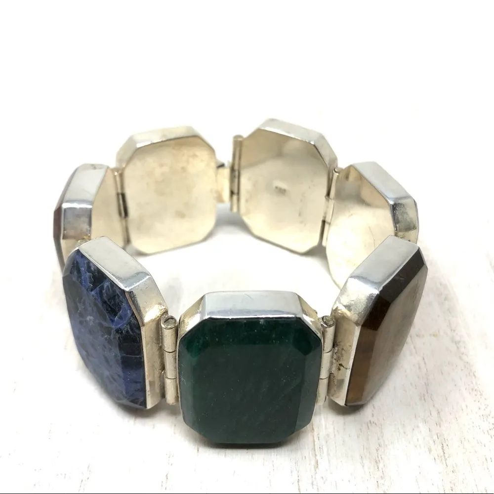 Sterling silver, multi-gemstone bracelet, 145.9g - Image 9