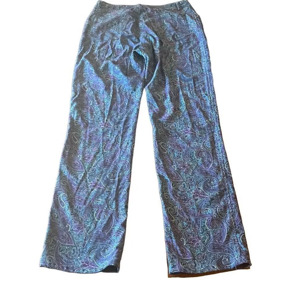 Renfrew Vintage Blue Purple Paisley High Rise Straight Leg Flat Front Pants Sz 6 Blue - Image 2