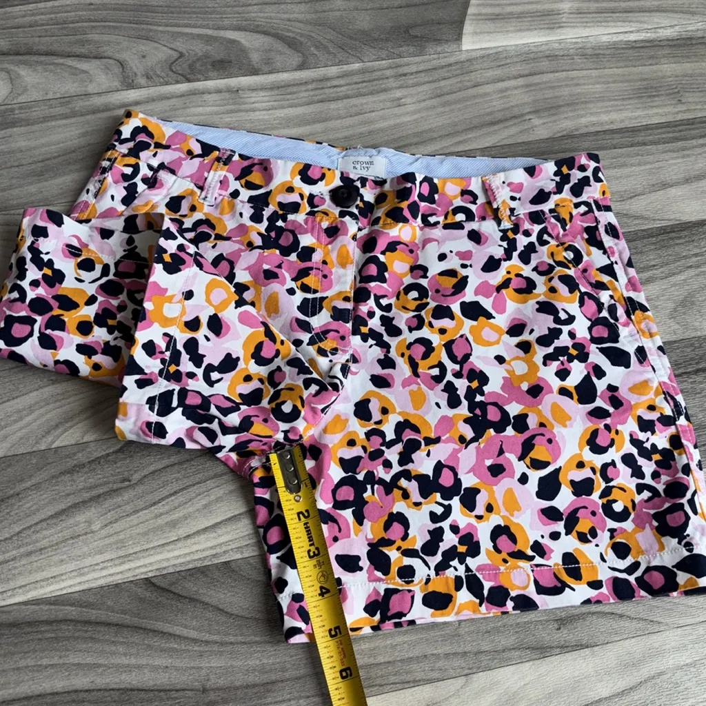 J. Crew Pink and Orange Leopard Print Women's Shorts - Image 8