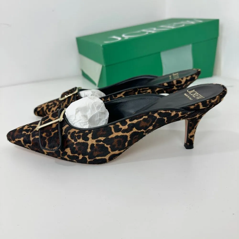 NEW J.Crew Made in Italy Colette Buckle Slip On Heels Leopard Calf Hair Mule 7.5 - Image 10