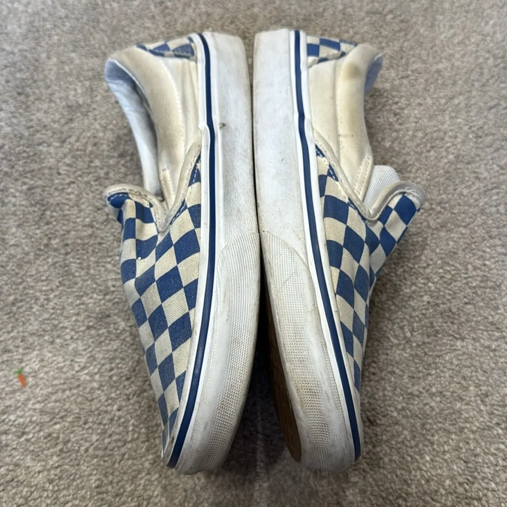 Vans Blue White Checkered Print Slip On Sneakers Size 6.5 - Image 4