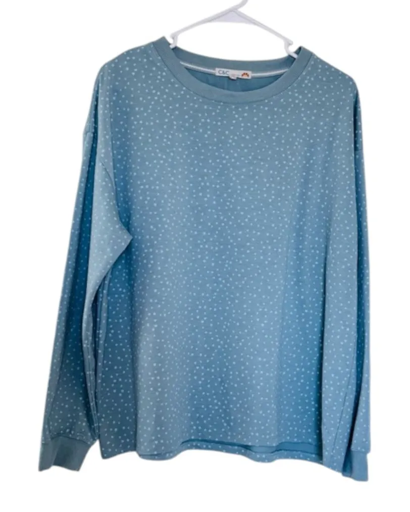 C&C California size L in a light blue/dusty blue with small white star print - Image 1
