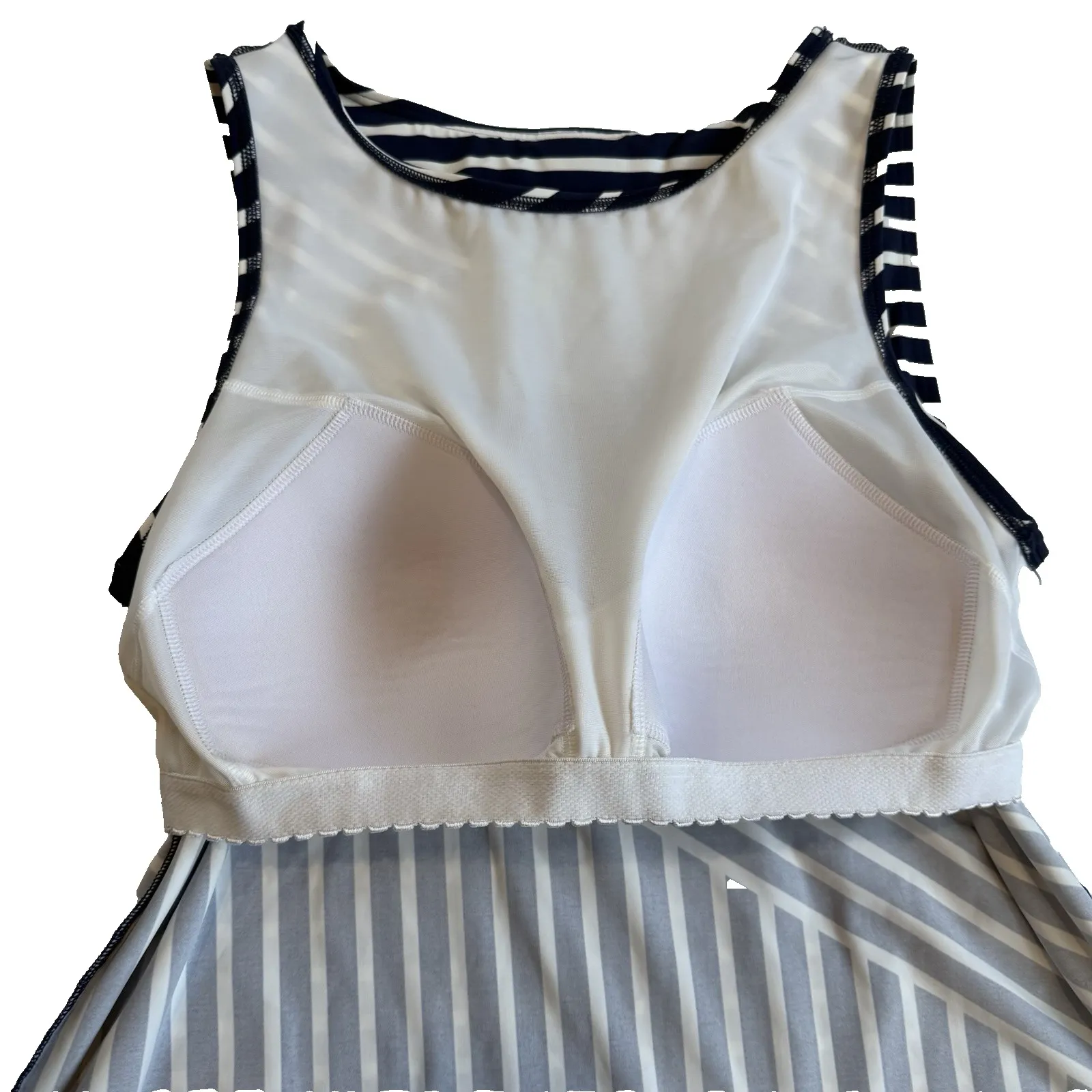 Lands End Tankini Swimsuit Top Women 16W 1X Navy White Striped High Neck Modest - Image 10
