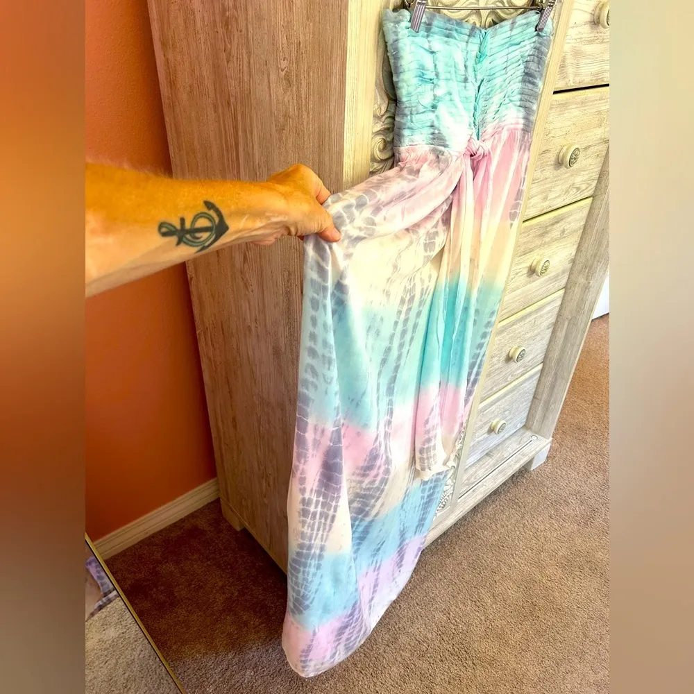 Pastel rainbow Hawaiian maxi Dress in teal & pink tie dye braided top NWT S/M Blue Size undefined - Image 5