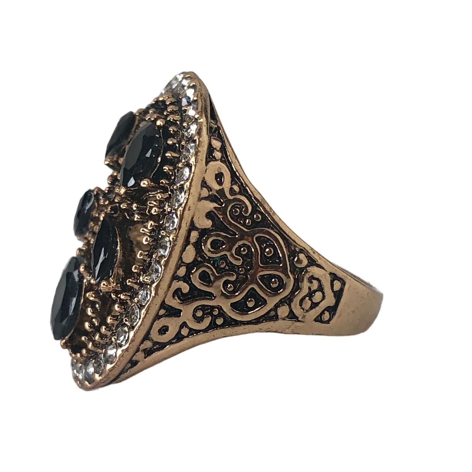 Gold and Black Rhinestone Statement Ring - Image 4