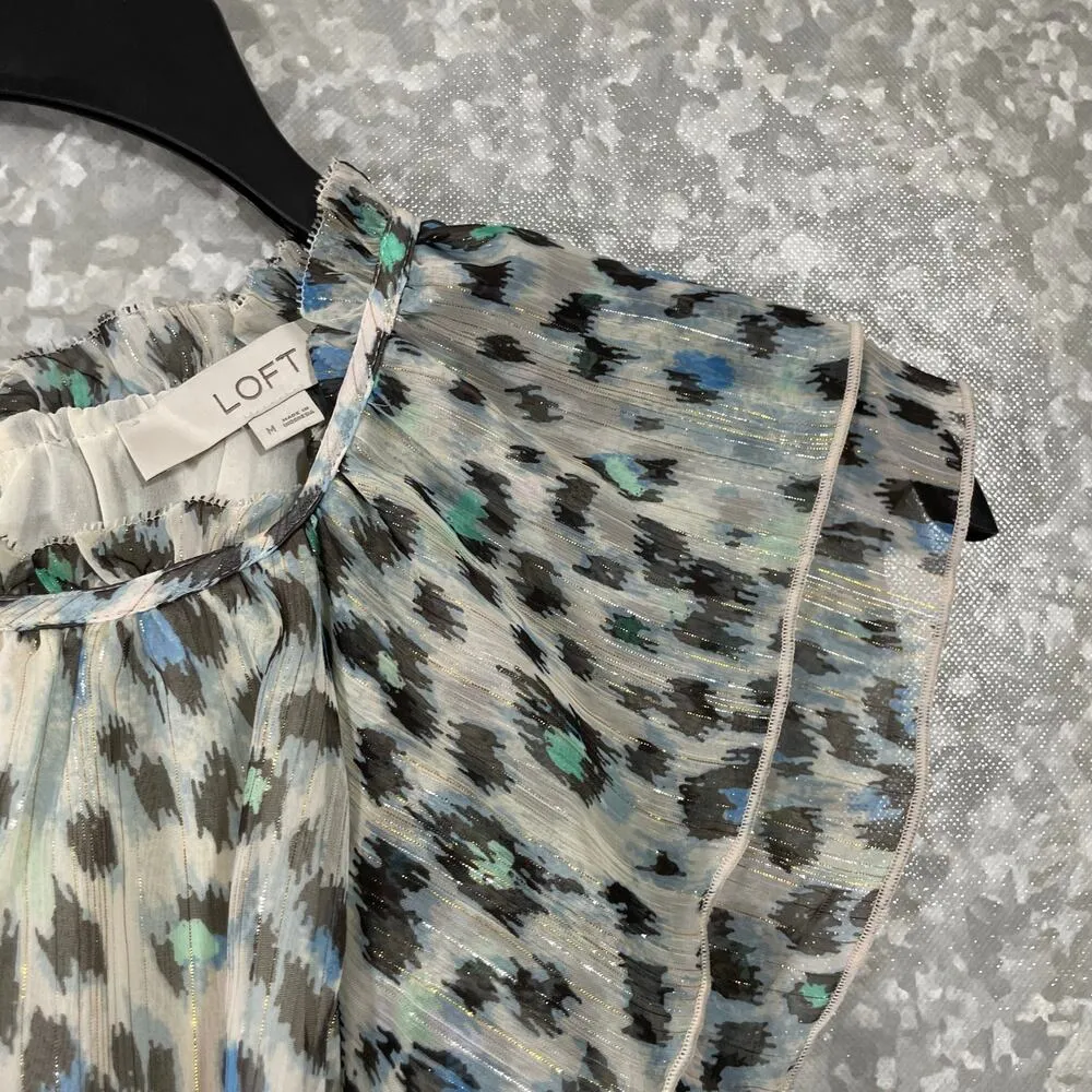 Ann Taylor LOFT Women's Indie Boho Leopard Print Top - Size Medium - Metallic - Image 2