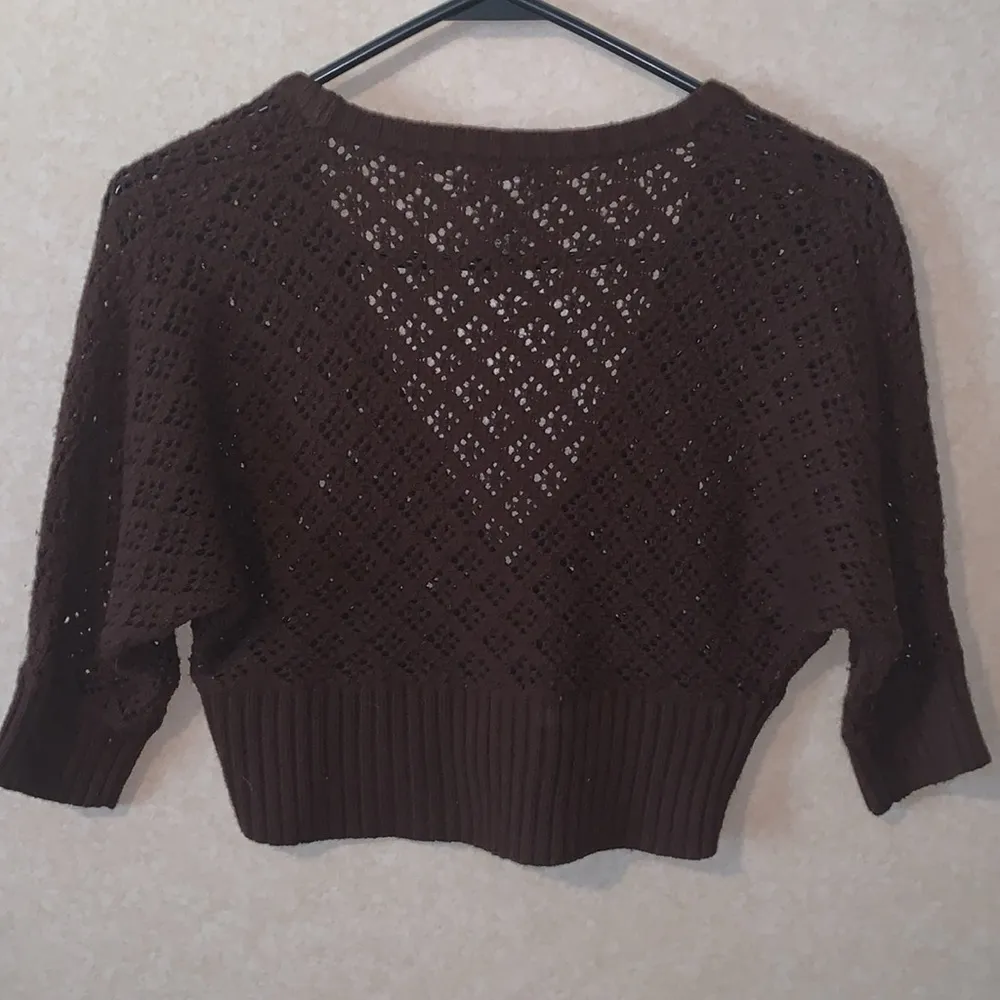 Next Era Couture Shrug Cropped Brown Knit Sweater - Image 2