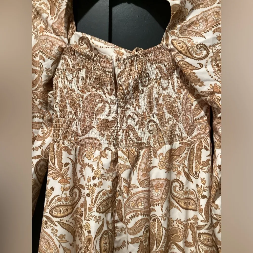 Wayf Gold brown and White Paisley midi Dress long sleeve bohemian chic xs - Image 10