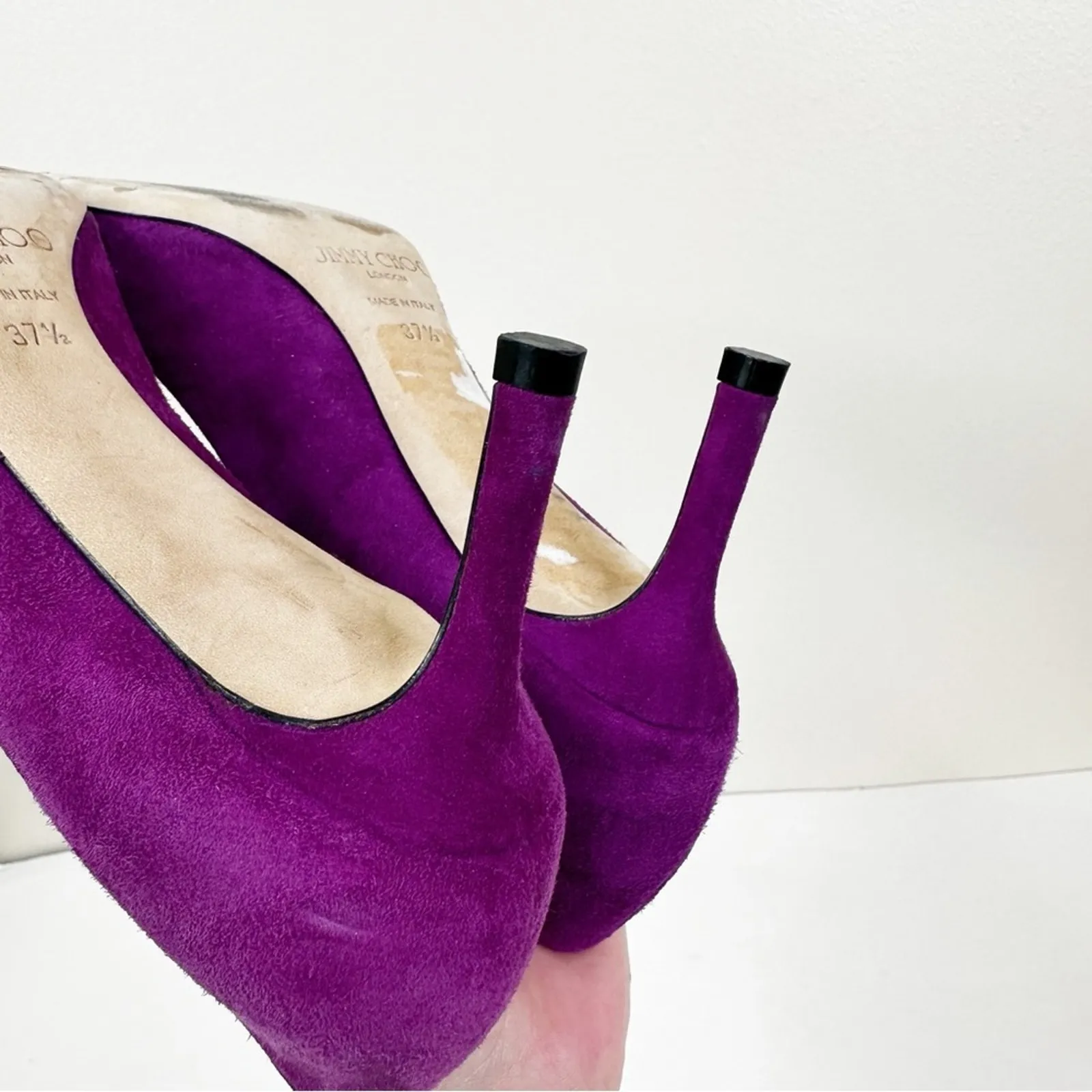 Jimmy Choo Purple Suede Heels Womens 37.5 Slip On Pumps - Image 15