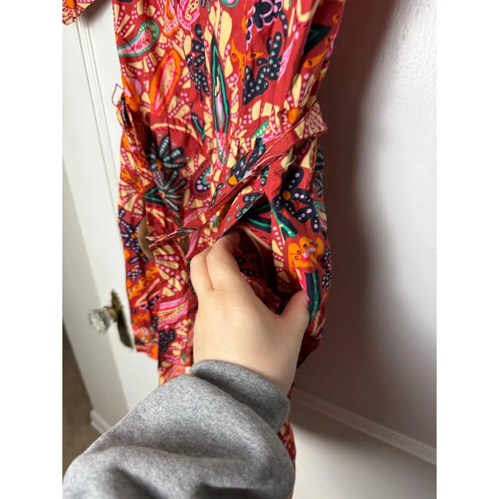 Rachel Zoe Romper Women's S Red Paisley Belt Puff Tropical Boho Resort Coastal - Image 6