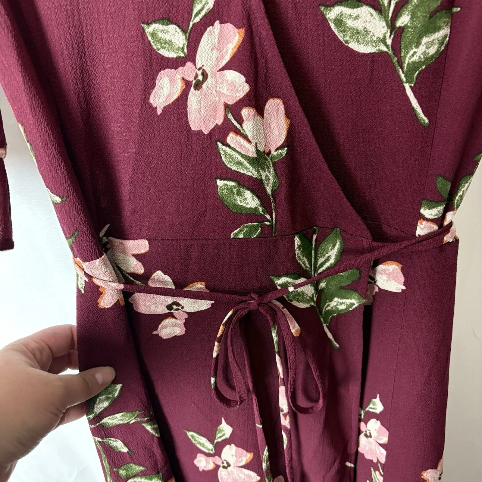 Lulus September Sunsets Burgundy Floral Print Wrap Maxi Dress Medium Event Red Size XL - Image 8