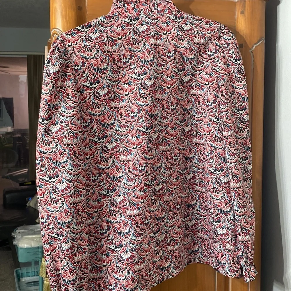 Vintage Lucky Winner button‎ up paisley long sleeve shirt M ruffle high neck Size M - Image 5
