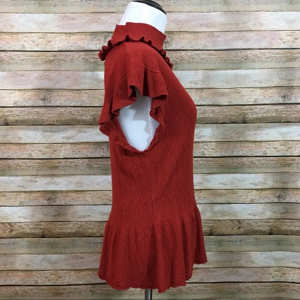 Torn by Ronny Kobo Knit Peplum Top - Rust - Large - Image 2