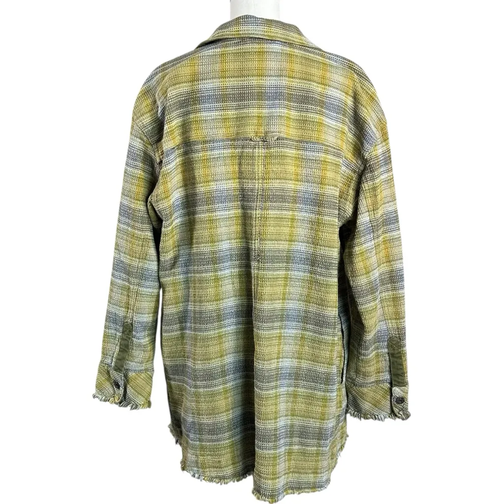 Free People Grunge 90s Anneli Plaid Shirt Jacket Shacket Moss Garden Large - Image 9