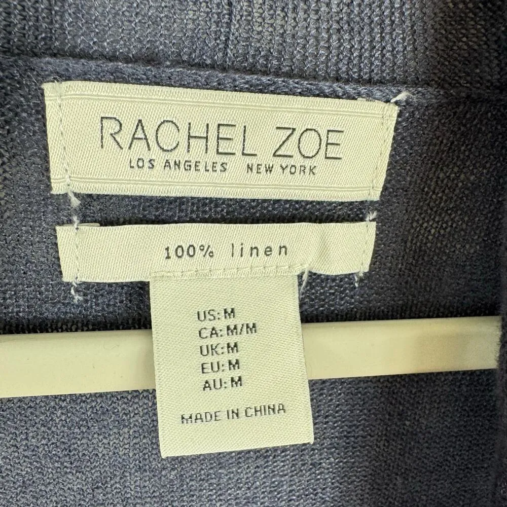 Rachel Zoe 100% Linen Navy Blue Long Sleeve Open Semi-Sheer Cardigan Size M - Image 3