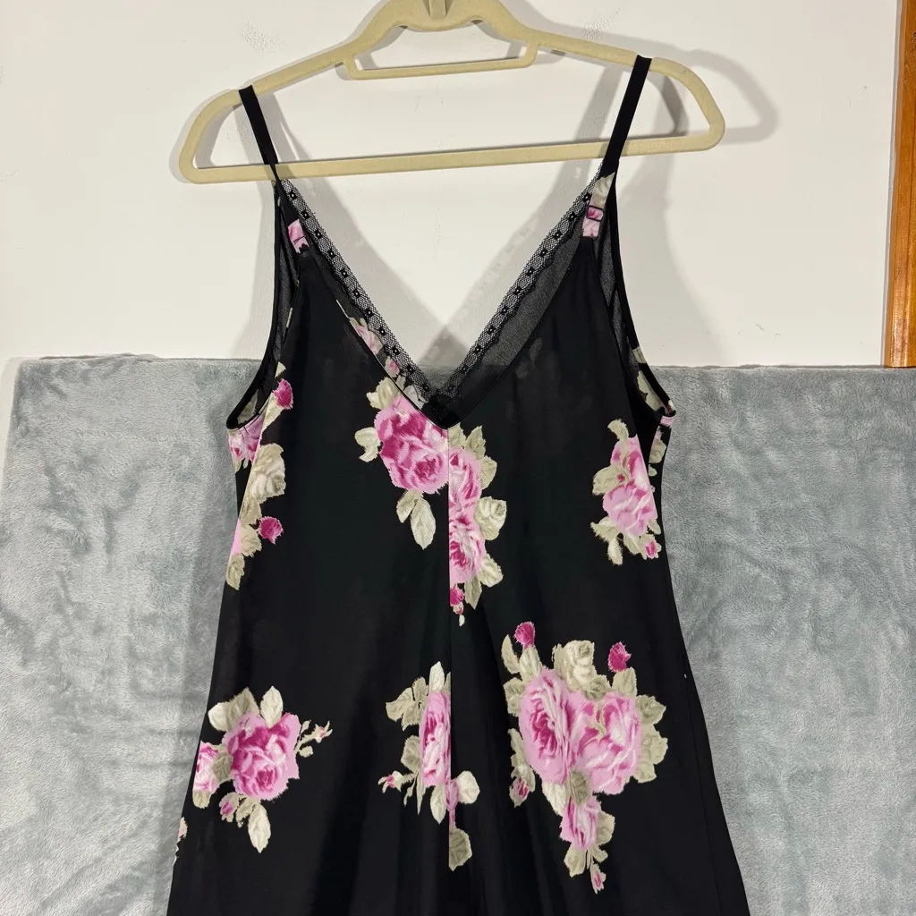 Oscar de la Renta Pink Label Black Floral Nightgown Intimate Slip Dress Medium - Image 7