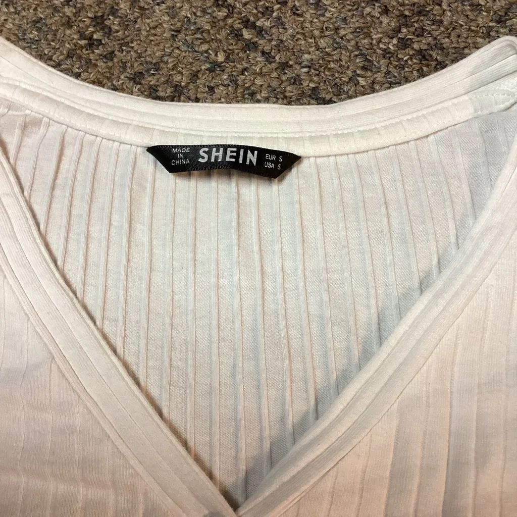 SHEIN White Ribbed Crop V-neck Long Sleeve Button Front Top * Size Small - Image 2