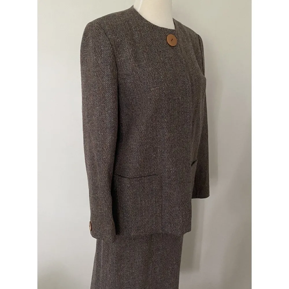 VINTAGE Reed Roberts Wool Suit Brown Jacket and Skirt Sz 10 - Image 3