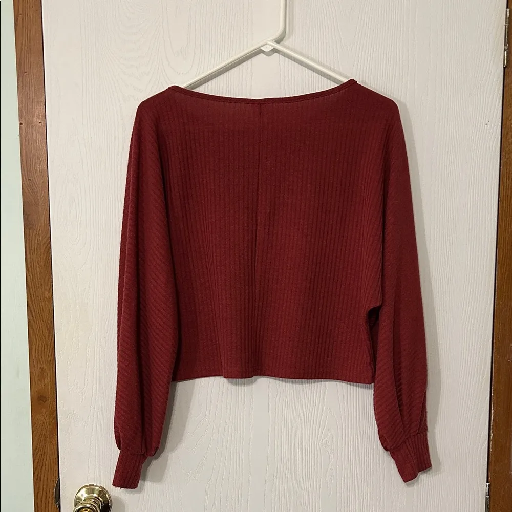 Rust Colored Ribbed Long Sleeve Cropped Top Size XS - Image 2