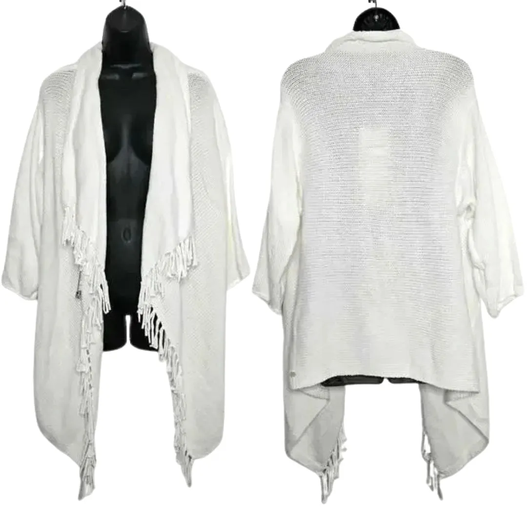 Pure Handknit 100% Cotton Open Wrap Cardigan Sweater Size XS/S NWT Fringe White - Image 2
