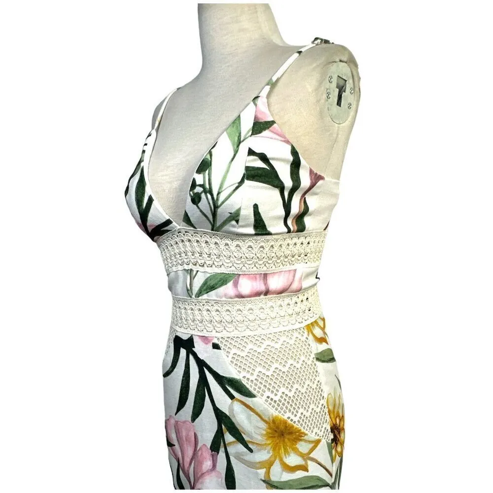 PatBO JAsmin Fitted Midi Dress in White 0 New Womens Floral Resort Green - Image 7