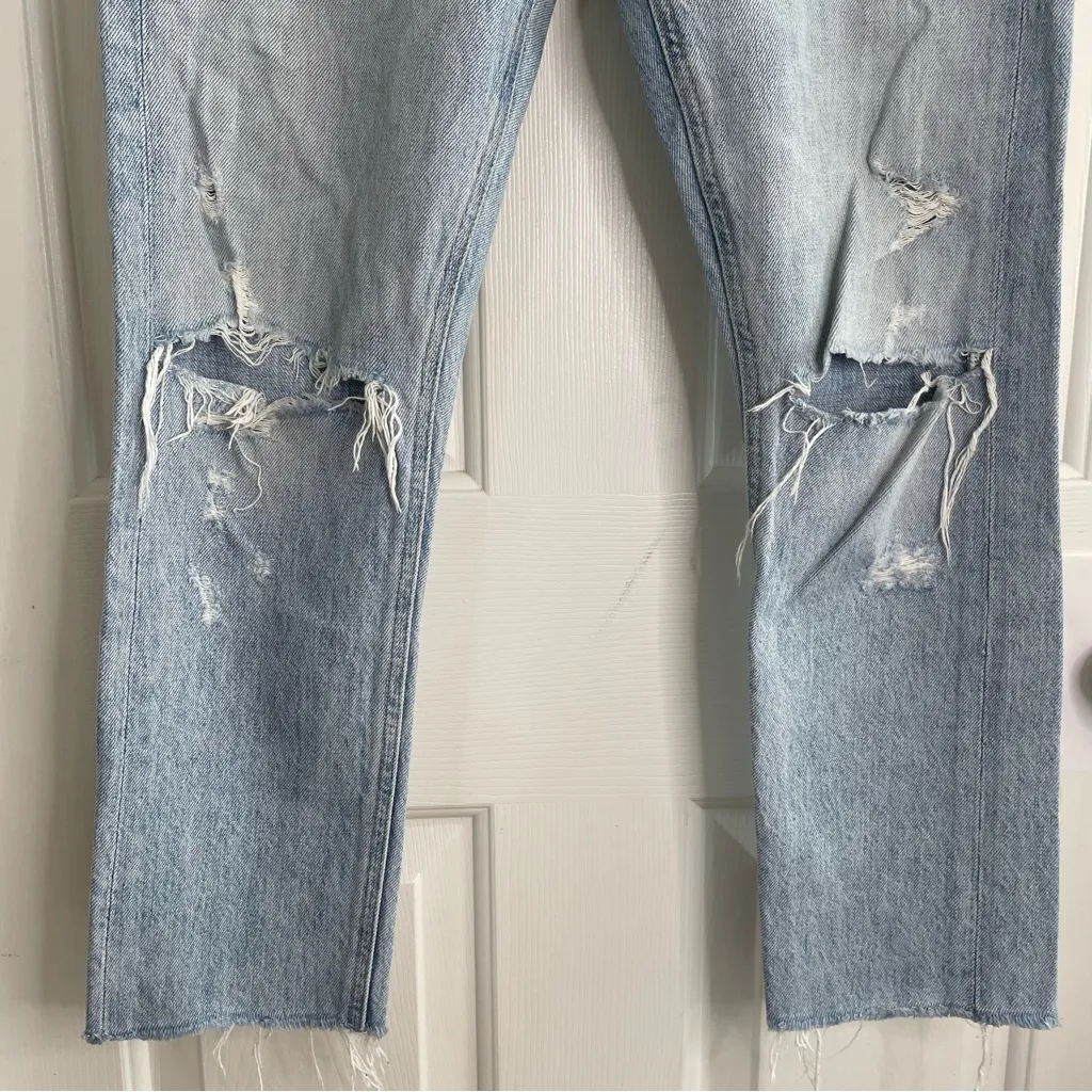 AGOLDE Light Blue Ripped Straight Buttonfly Jeans Size 24 ladies distressed chic - Image 2