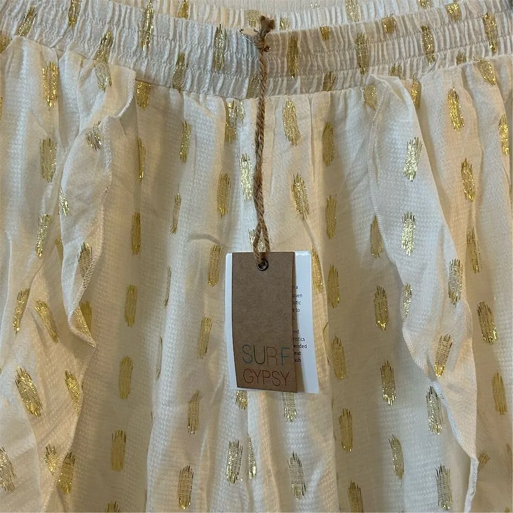 Surf Gypsy Women's Gold Metallic Ruffle Wide-Leg Pants Size L - Image 8