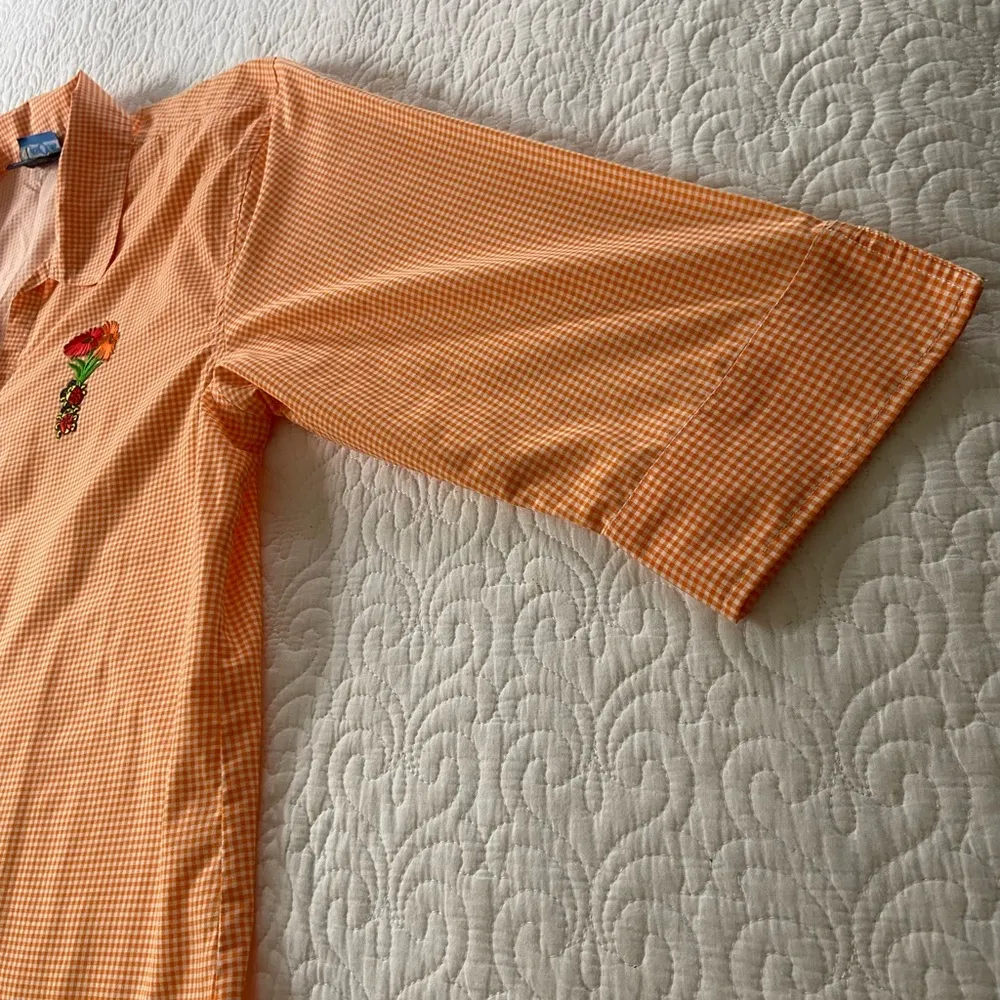 Las Olas Orange and White Gingham Button Down Shirt Cottagecore Cabincore Retro - Image 10