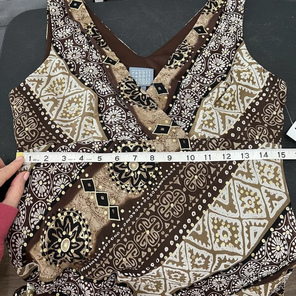 Vintage Y2K 2000s Babydoll Sz 8 Dress Asymmetrical Fairy Handkerchief Whimsy Brown - Image 12