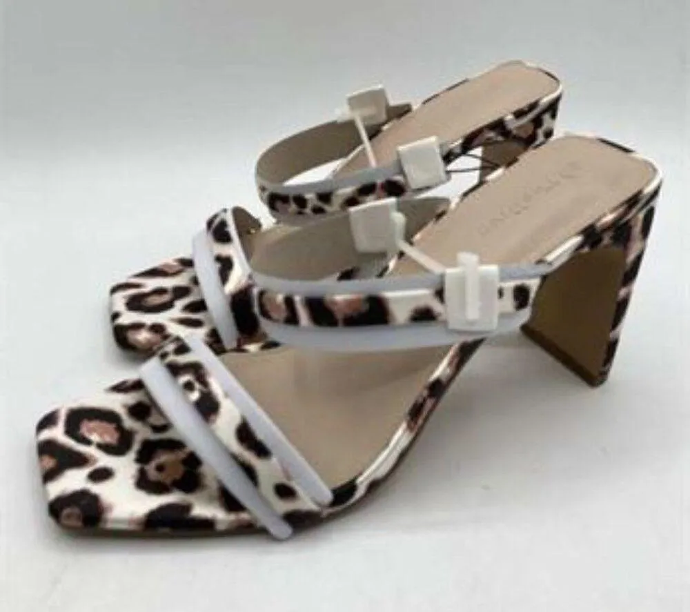 The Drop Women's Leopard Avery Square Toe Two Strap High Heeled Sandal Size 8.5 Brown - Image 4