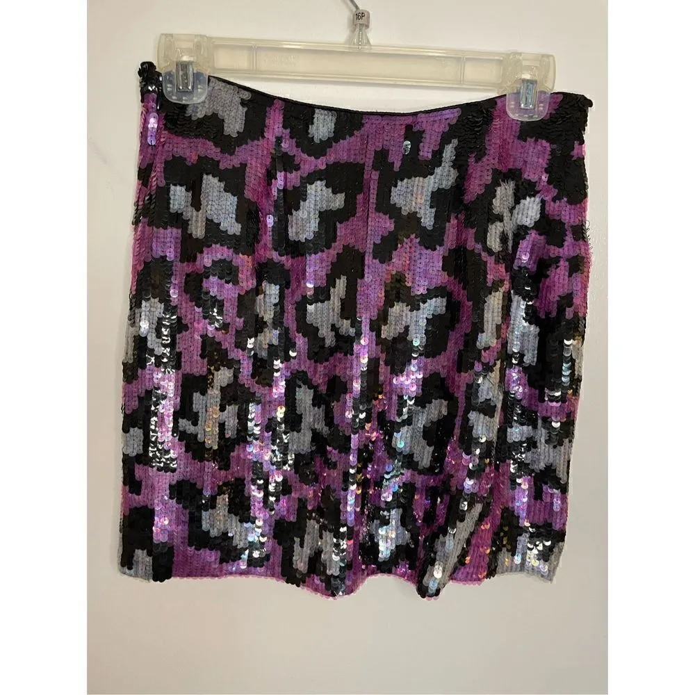 NWT Nicole Miller Collection Sequin Mini Skirt Pink Black Size 0 Retail $290 - Image 11