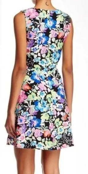 CHARLES HENRY Black Green Blue Floral Sleeveless Party Mini Fit & Flare Dress S - Image 2