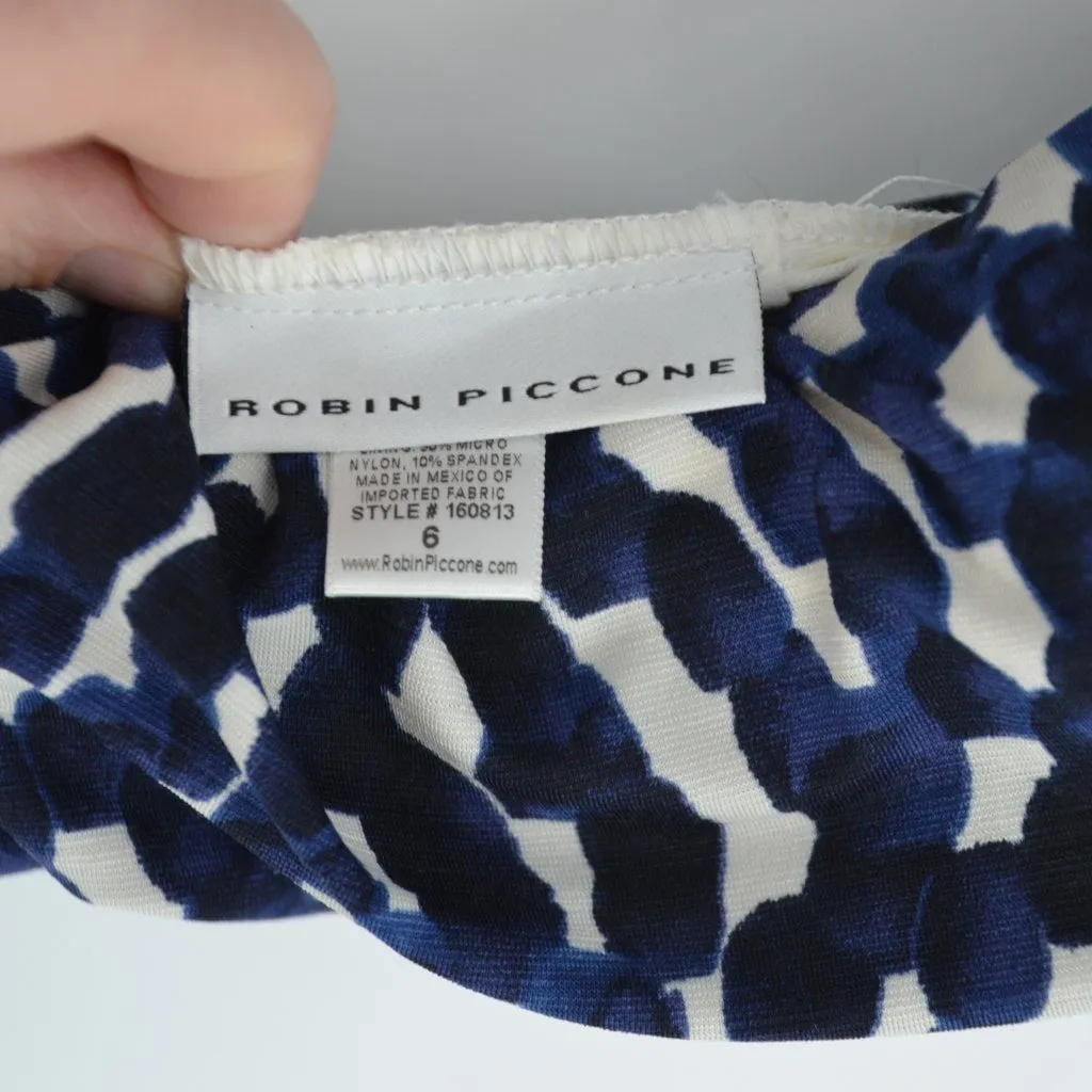 Robin Piccone Aubrey Halter Plunge One Piece Swimsuit Blue and White Women's 6 - Image 5