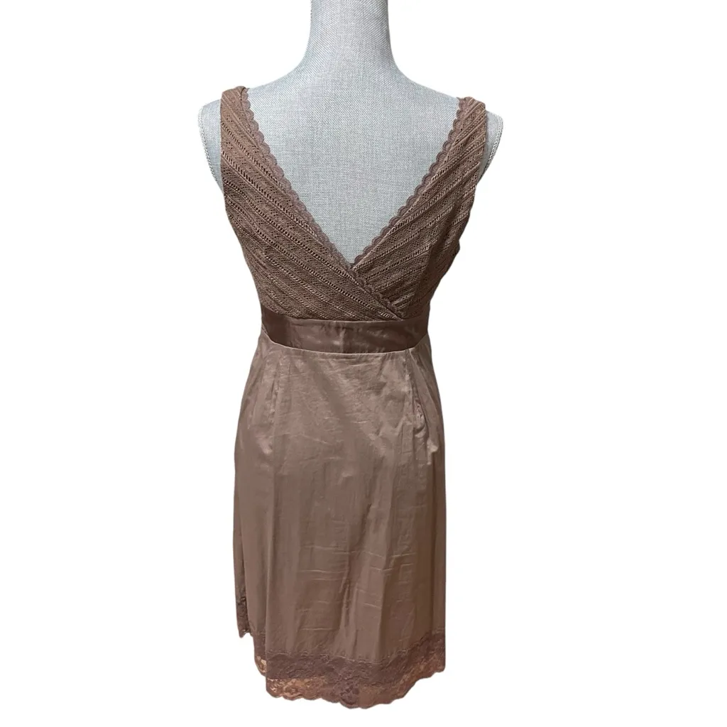 MOULINETTE SOEURS Brown Lace Pleated Detail Cotton Dress 2 Anthropologie - Image 4