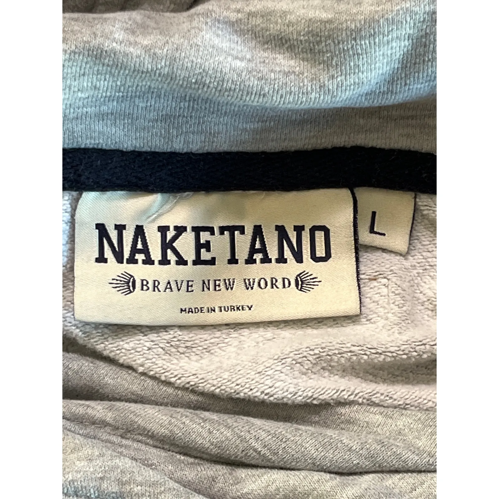 Naketano Women’s Gray Cowl Neck Hoodie Vegan Leather Trim Size L Pullover - Image 2