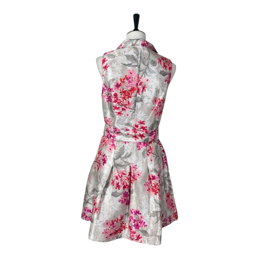 Jessica Howard New Fit Flare Dress Full Skirt Gray Pink Floral Women’s Size 10 - Image 4