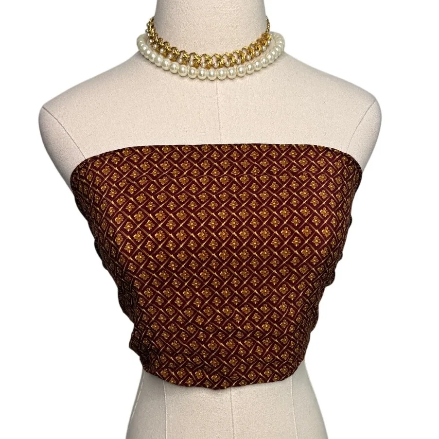 Vintage J.G. Hook 100% silk flower floral tassel long scarf maroon gold 48 x 10" Red - Image 8