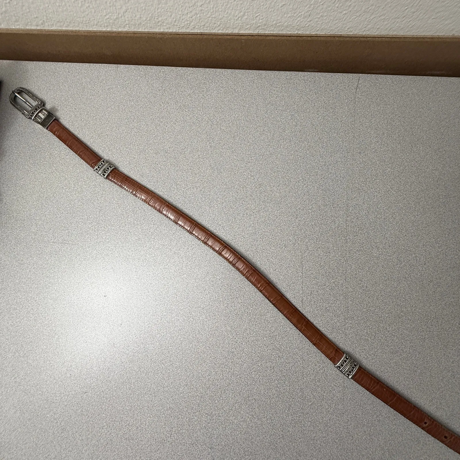 Vtg Brighton Leather Belt Womens M 30 Black Brown Reversible Croc Embossed 3/4in - Image 8