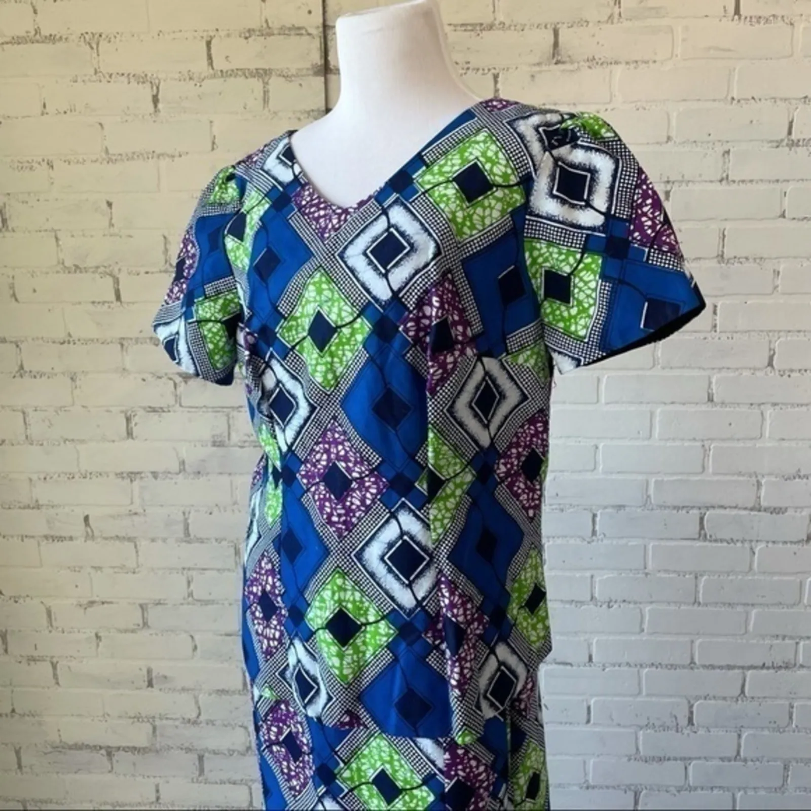 Traditional African Two Pc Dress Set Wax Fabric Blue Green Purple Custom Kitenge - Image 15