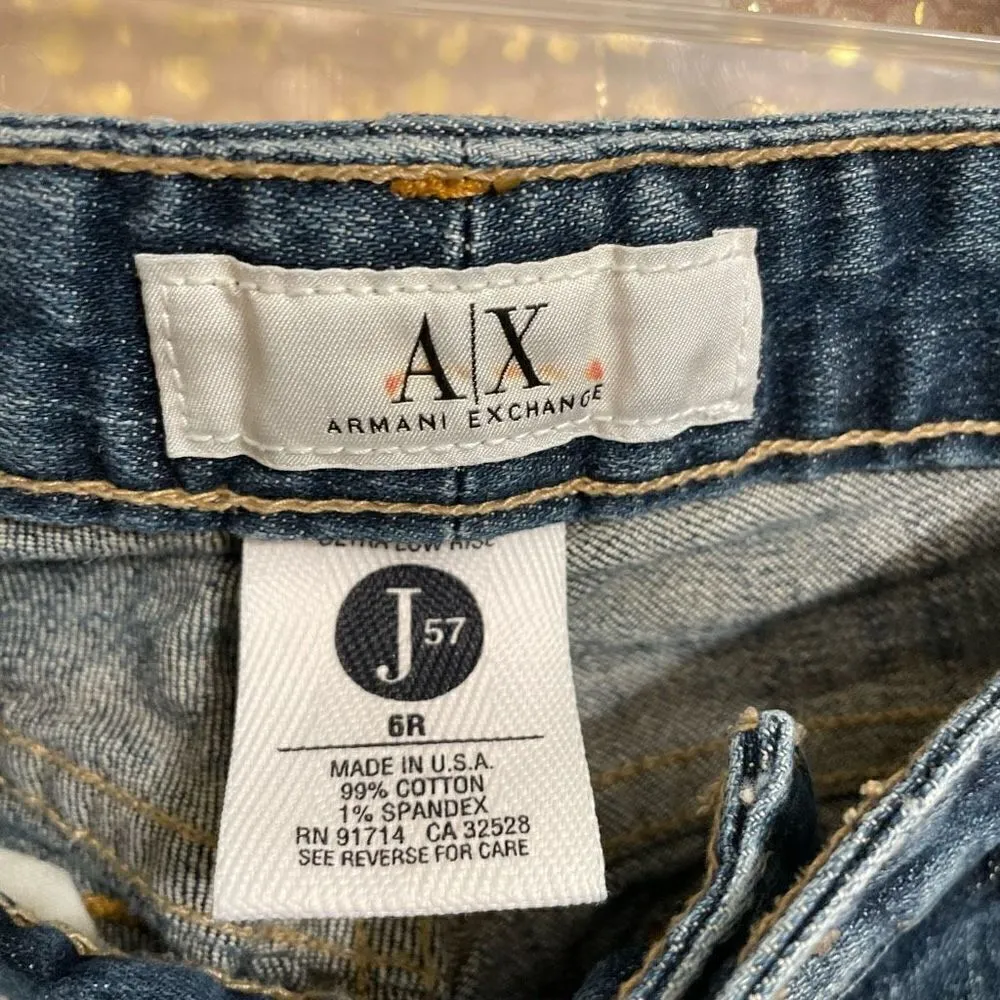 Armani Exchange J57 Ultra Low Rise Faded Wash Straight Leg Jeans, 6R - Image 3