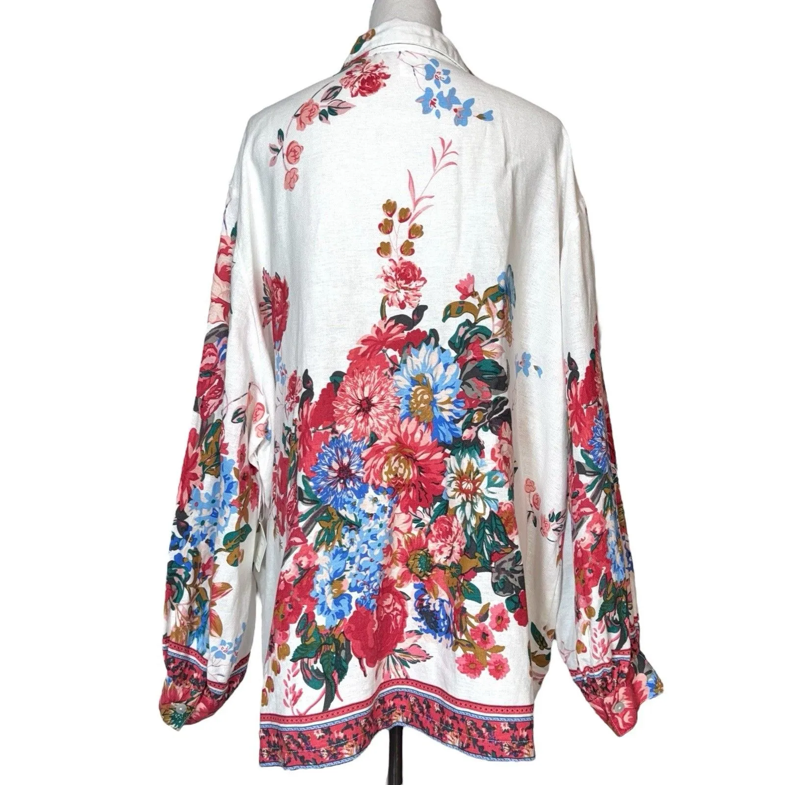 Cynthia Rowley Floral Button Up Tunic Blouse Size 3X Multicolor Boho Peasant NWT - Image 2