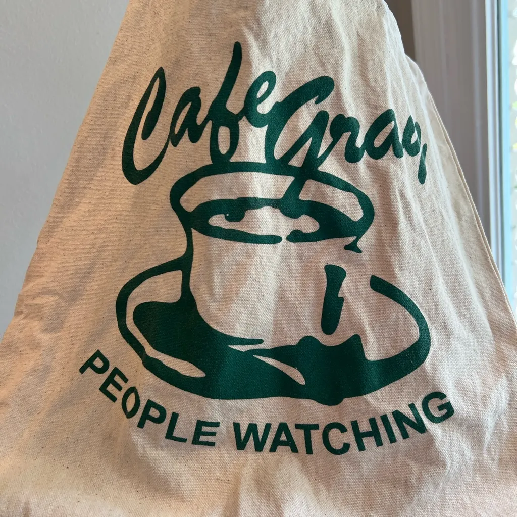 Conan gray Cafe gray people watching green and tan coffee tote bag. - Image 5