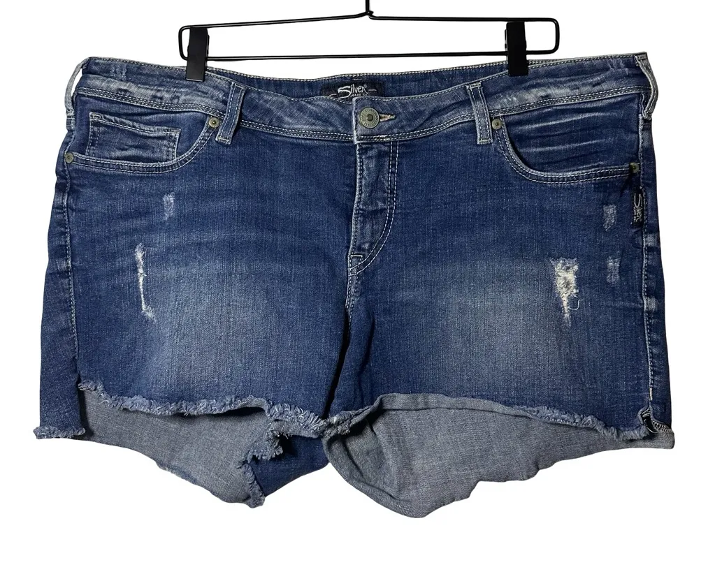 Silver Aiko cutoff denim shorts jean medium wash distressed Women's 20 - Image 1